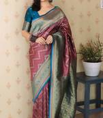 light maroon banarasi soft art silk saree with unstiched blouse