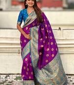 purple soft art silk saree with unstiched blouse
