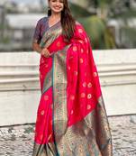 pink soft art silk saree with unstiched blouse
