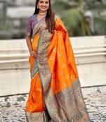 Orange soft silk saree with unstiched blouse