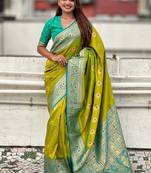 mehendi soft art silk saree with unstiched blouse