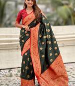 green soft art silk saree with unstiched blouse