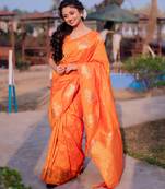 orange soft moonga art silk saree with unstiched blouse