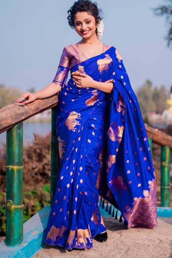 violet soft moonga art silk saree with unstiched blouse