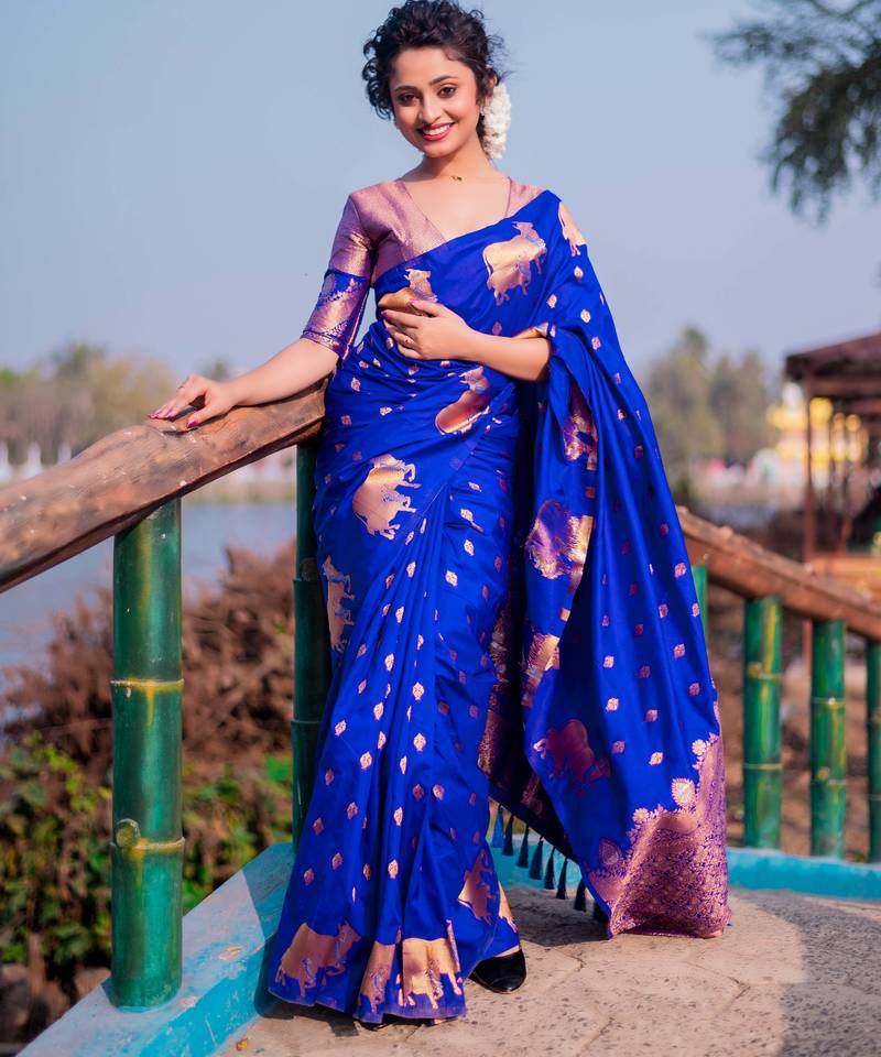 violet soft moonga art silk saree with unstiched blouse