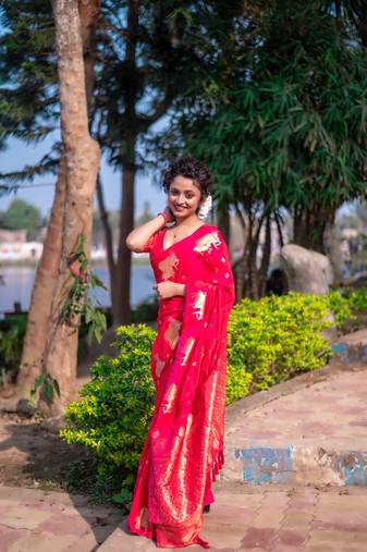 pink soft moonga art silk saree with unstiched blouse