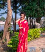 pink soft moonga art silk saree with unstiched blouse