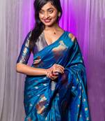 royal blue soft moonga art silk saree with unstiched blouse
