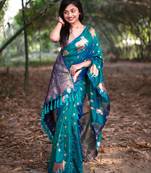 green soft moonga art silk saree with unstiched blouse