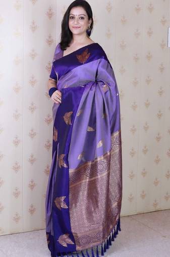 violet soft art silk saree with unstiched blouse