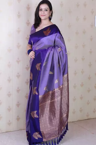 violet soft art silk saree with unstiched blouse