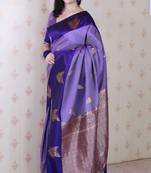 violet soft art silk saree with unstiched blouse