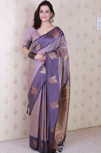 lavender soft art silk saree with unstiched blouse