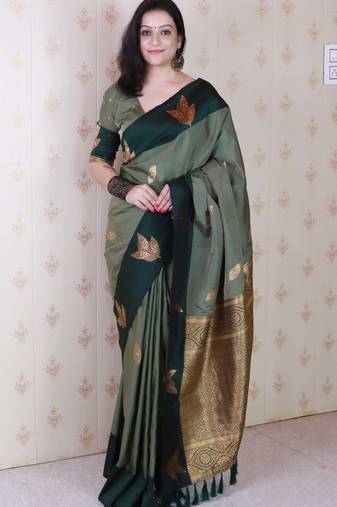 grey soft art silk saree with unstiched blouse