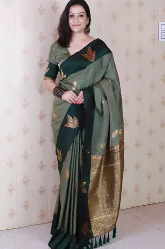 grey soft art silk saree with unstiched blouse