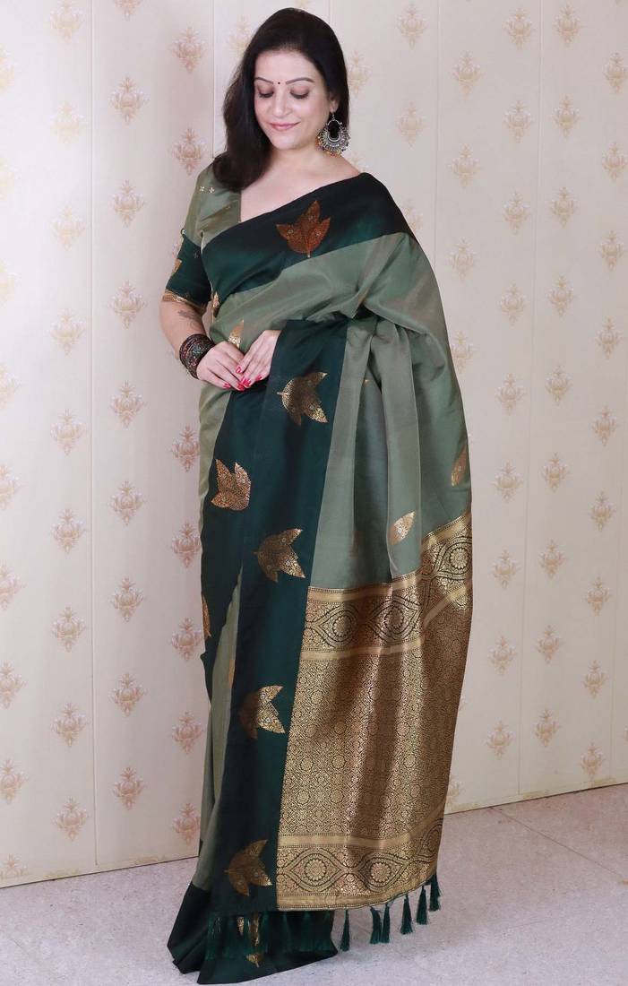 grey soft art silk saree with unstiched blouse