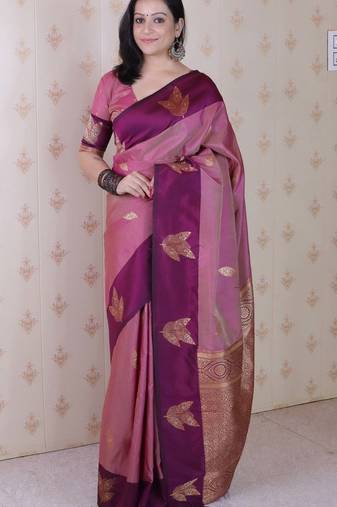 coral soft art silk saree with unstiched blouse