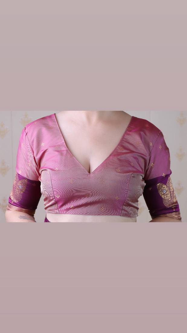 coral soft art silk saree with unstiched blouse