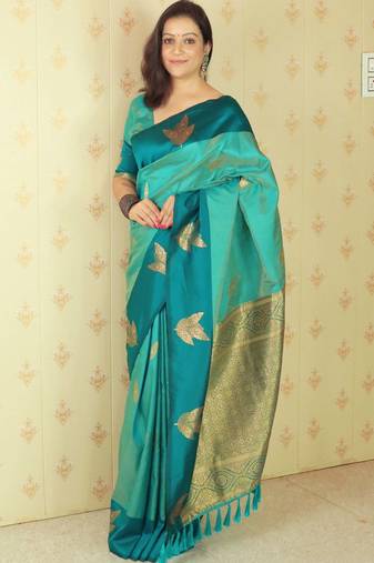 blue soft art silk saree with unstiched blouse