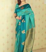 blue soft art silk saree with unstiched blouse