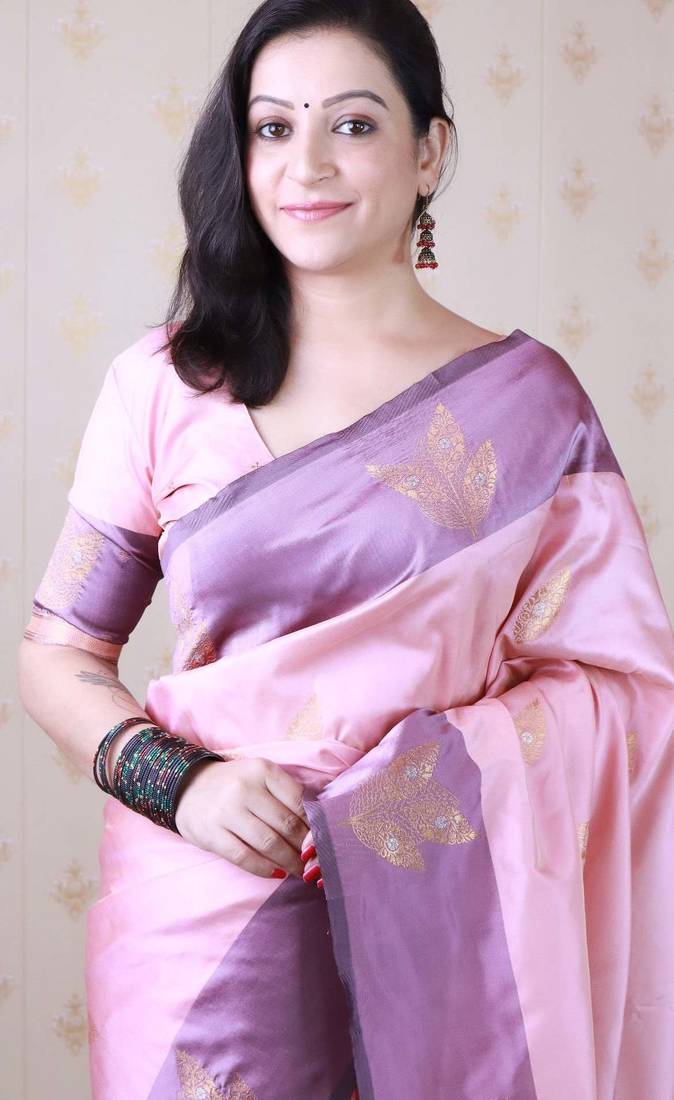 baby pink soft art silk saree with unstiched blouse