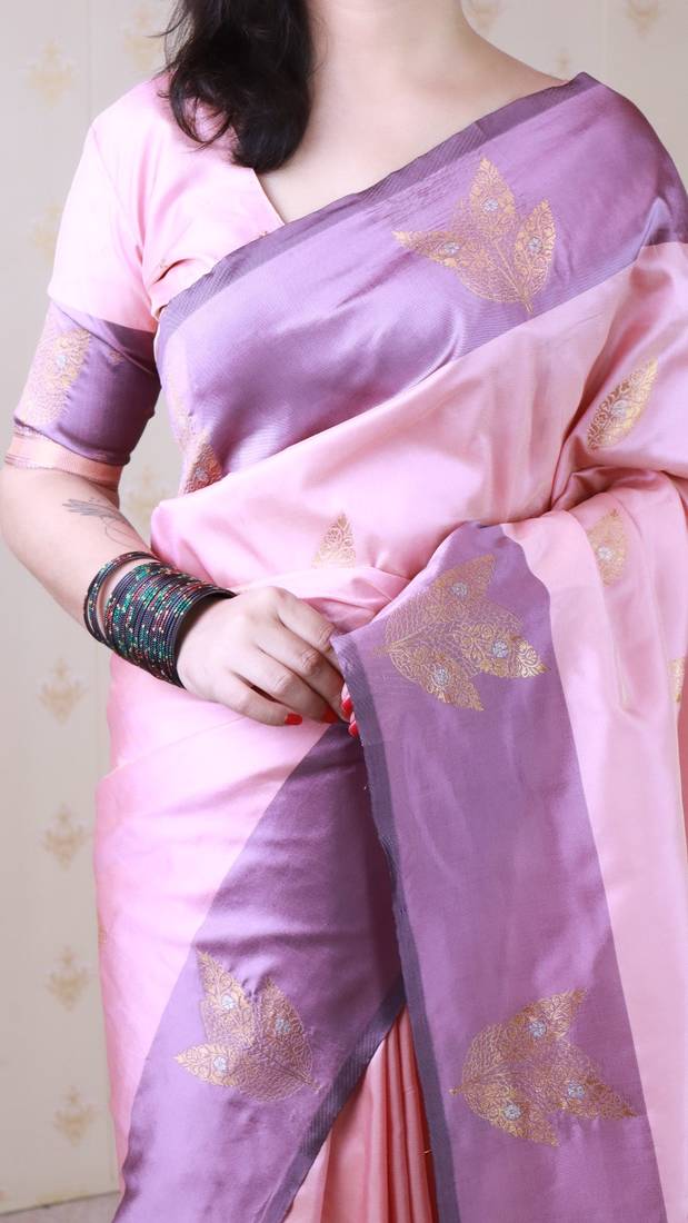baby pink soft art silk saree with unstiched blouse
