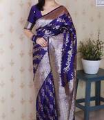 violet banarasi soft art silk saree with unstiched blouse