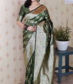 mehendi banarasi soft art silk saree with unstiched blouse