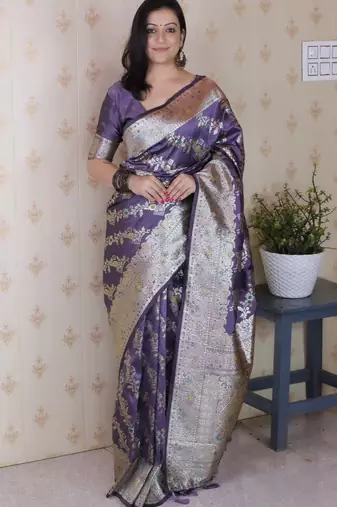 lavender banarasi soft art silk saree with unstiched blouse