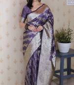 lavender banarasi soft art silk saree with unstiched blouse