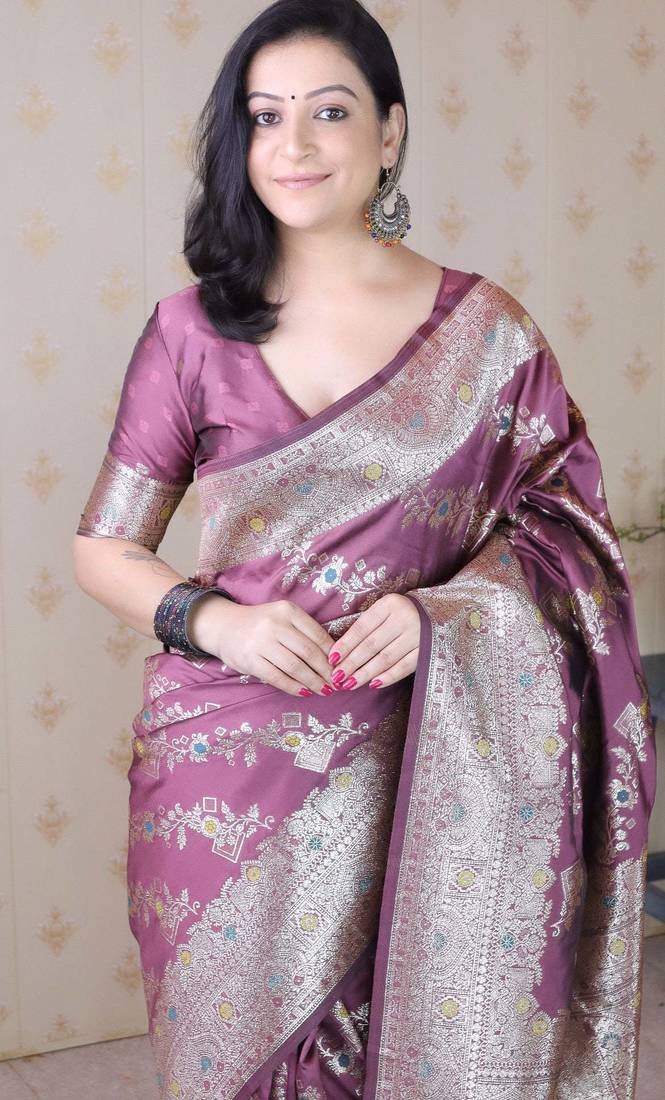coral banarasi soft art silk saree with unstiched blouse