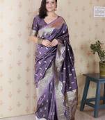 lavender banarasi soft art silk saree with unstiched blouse
