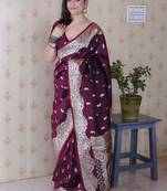 purple banarasi soft art silk saree with unstiched blouse