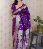 violet banarasi soft art silk saree with unstiched blouse