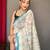 Off white printed cotton saree with blouse piece
