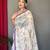 Off white printed cotton saree with blouse piece