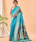 Blue woven silk saree with blouse piece