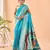 Blue woven silk saree with blouse piece