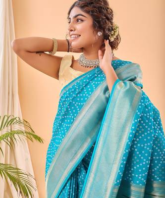 Blue woven silk saree with blouse piece 3