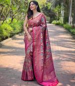 Wine woven kanchipuram silk saree with blouse piece