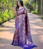 Purple woven kanchipuram silk saree with blouse piece
