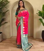 Pink woven kanchipuram silk saree with blouse piece