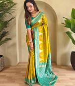 Mustard woven kanchipuram silk saree with blouse piece