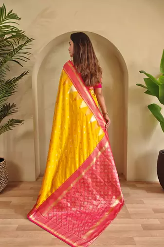 Yellow woven kanchipuram silk saree with blouse piece