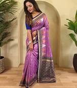 Lavender woven kanchipuram silk saree with blouse piece