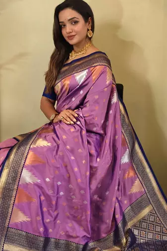 Lavender woven kanchipuram silk saree with blouse piece