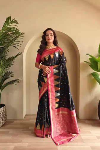 Black woven kanchipuram silk saree with blouse piece