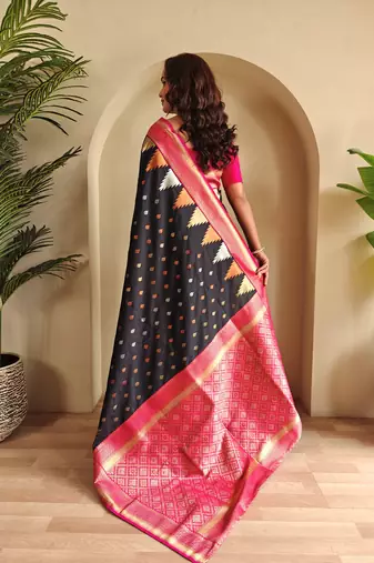 Black woven kanchipuram silk saree with blouse piece