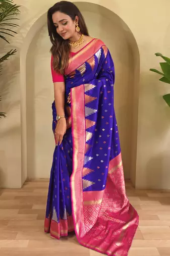 Violet woven kanchipuram silk saree with blouse piece