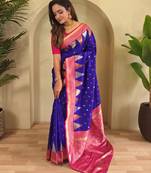Violet woven kanchipuram silk saree with blouse piece